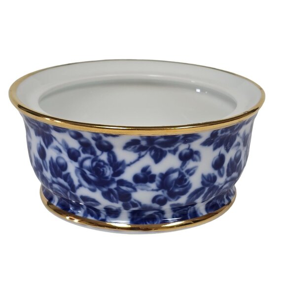 Vintage Royal Danube Calico Flow Cobalt Blue Roses Sugar Bowl Candy Dish w/ Lid - Picture 10 of 12